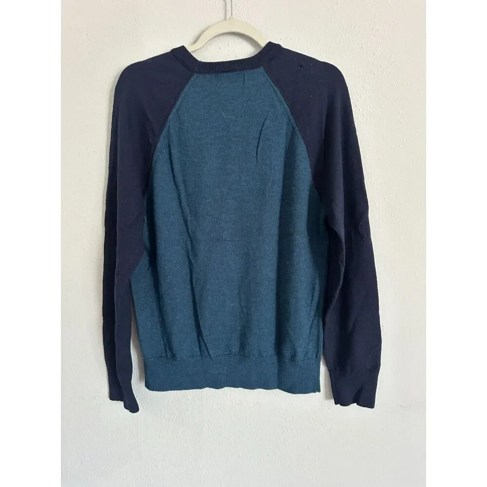 Banana Republic 100% Italian Merino Wool Sweater Mens L Blue Colorblock Crewneck